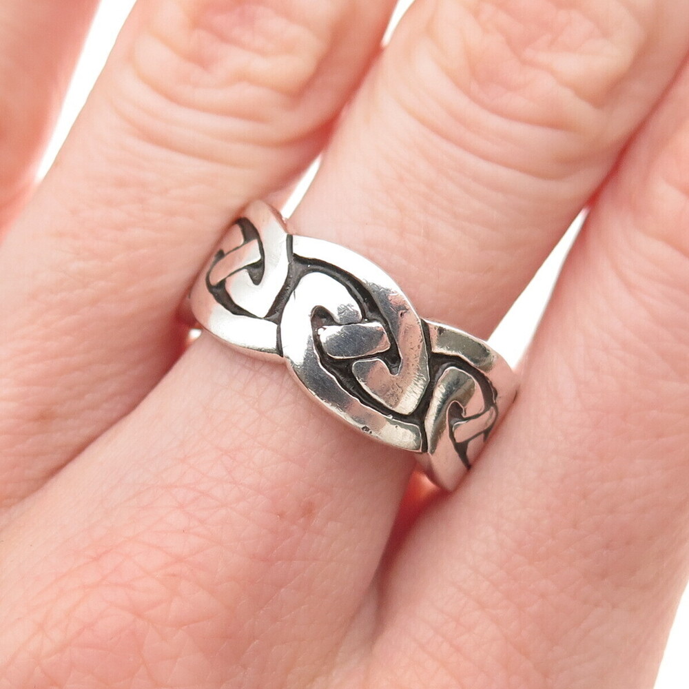 925 Sterling Silver Vintage Celtic Knot Oxidized Band Ring Size 8.5